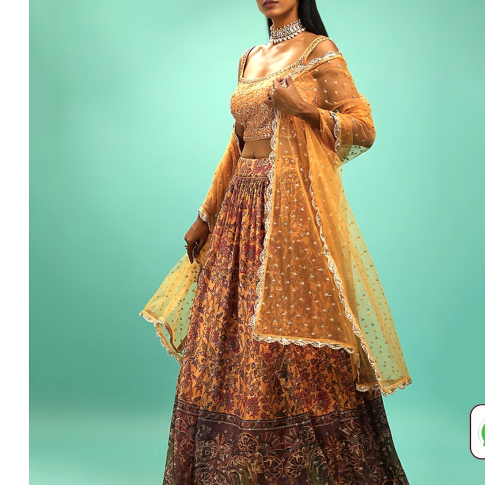 Embroidered Orange and Brown Lehenga